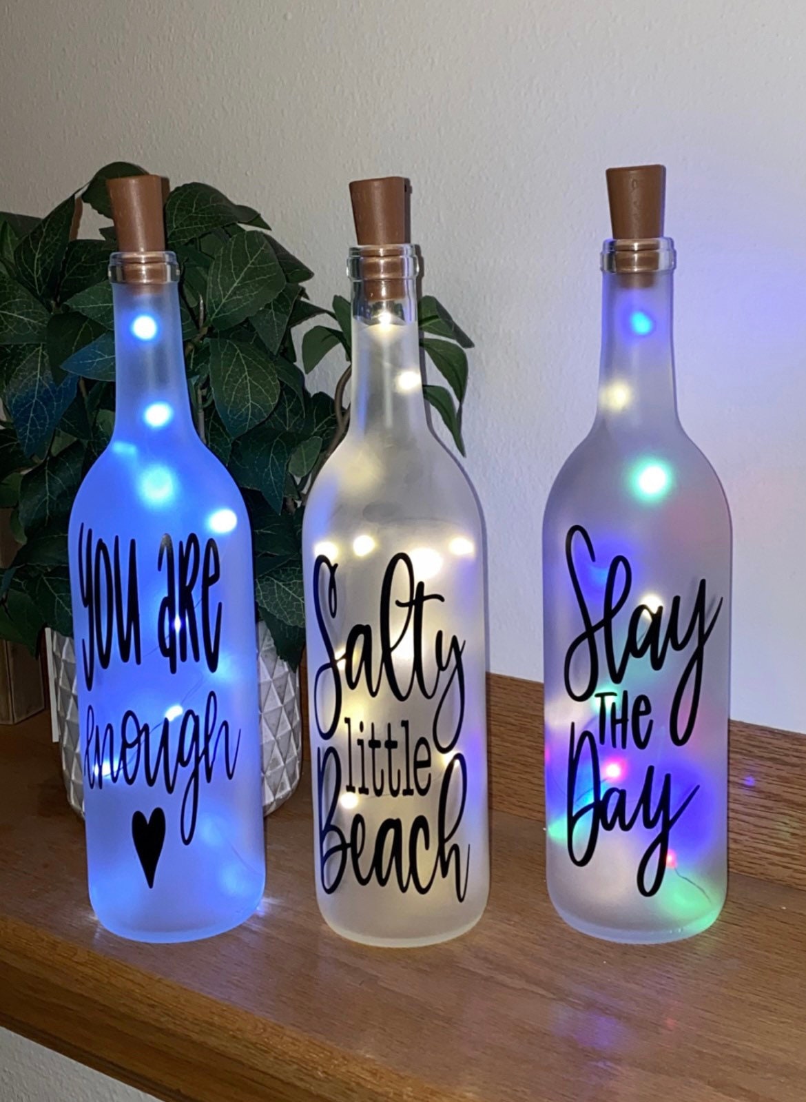 Light up wine Bottle Decor;frosted,clear,blue,green, black;Decorative wine bottles;housewarming gift;home decor;birthday gift;wedding gift - Image 1