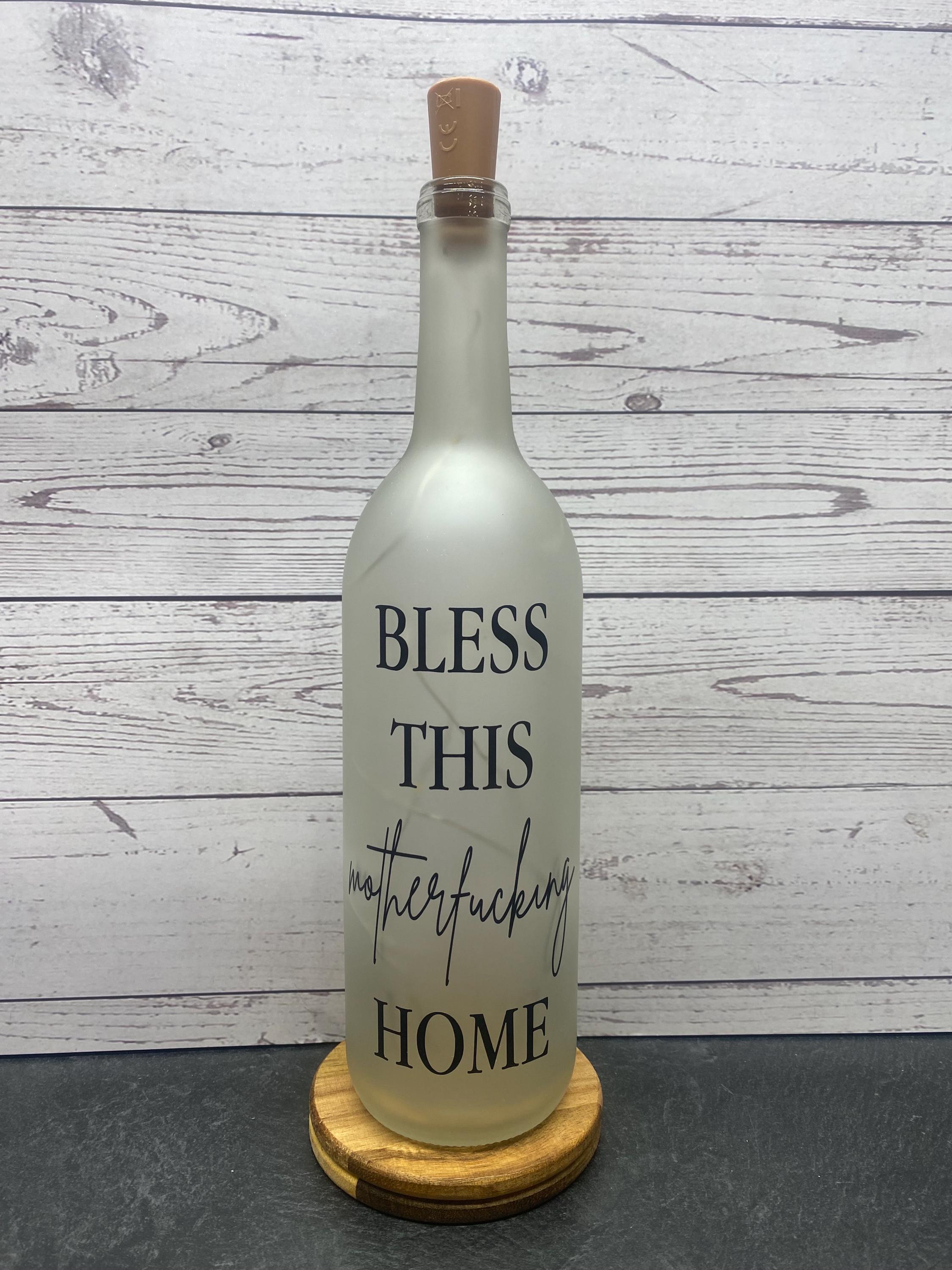 Bless this motherfucking home lighted wine bottle, light up wine bottle, birthday gift,Christmas gift, inappropriate adult humor - Thumbnail 2