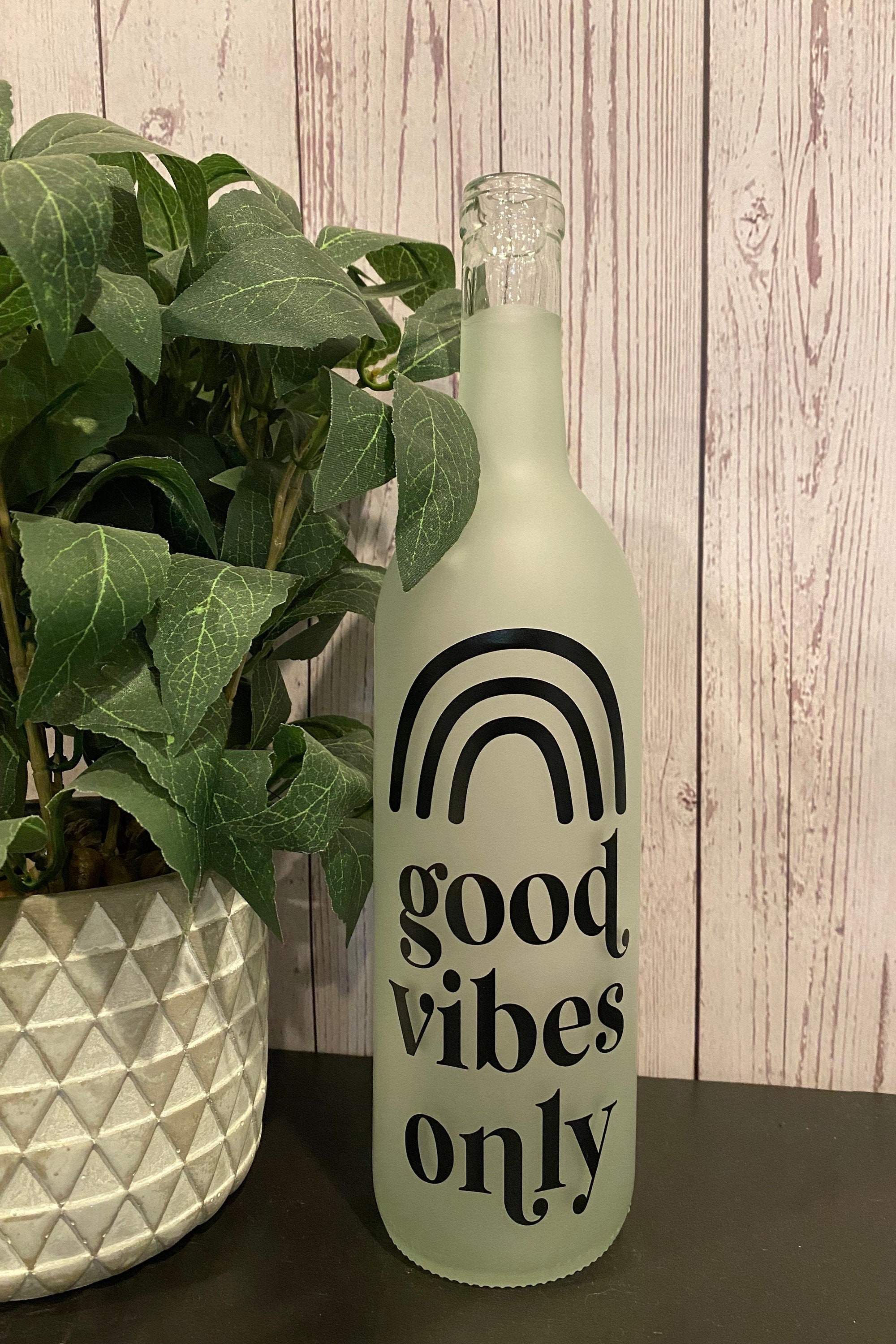 Good vibes only. Lighted wine bottle, sister gift, friend gift, teacher gift, best friend gift, boss gift, daughter gift, son gift - Thumbnail 2