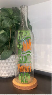 St Patrick’s Day Decor. Everyone is Irish on St Pat’s Day. St Patrick’s Day Lights. Wine Bottle Lights. Lighted St Patrick Day Wine Bottles. - Thumbnail 2