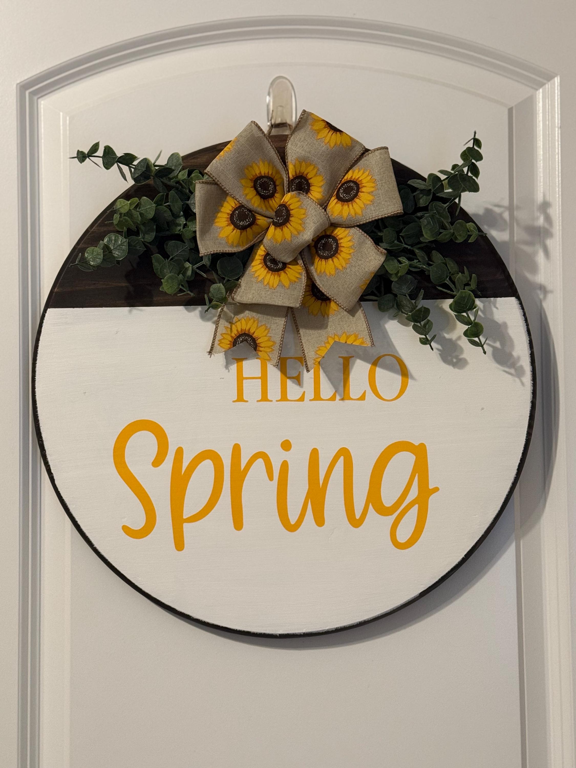 Front Door Decor | Door Hanger | hello Spring Welcome Sign | Wood Door Sign | Front Door Sign | Round Hello spring Sign | Hello spring