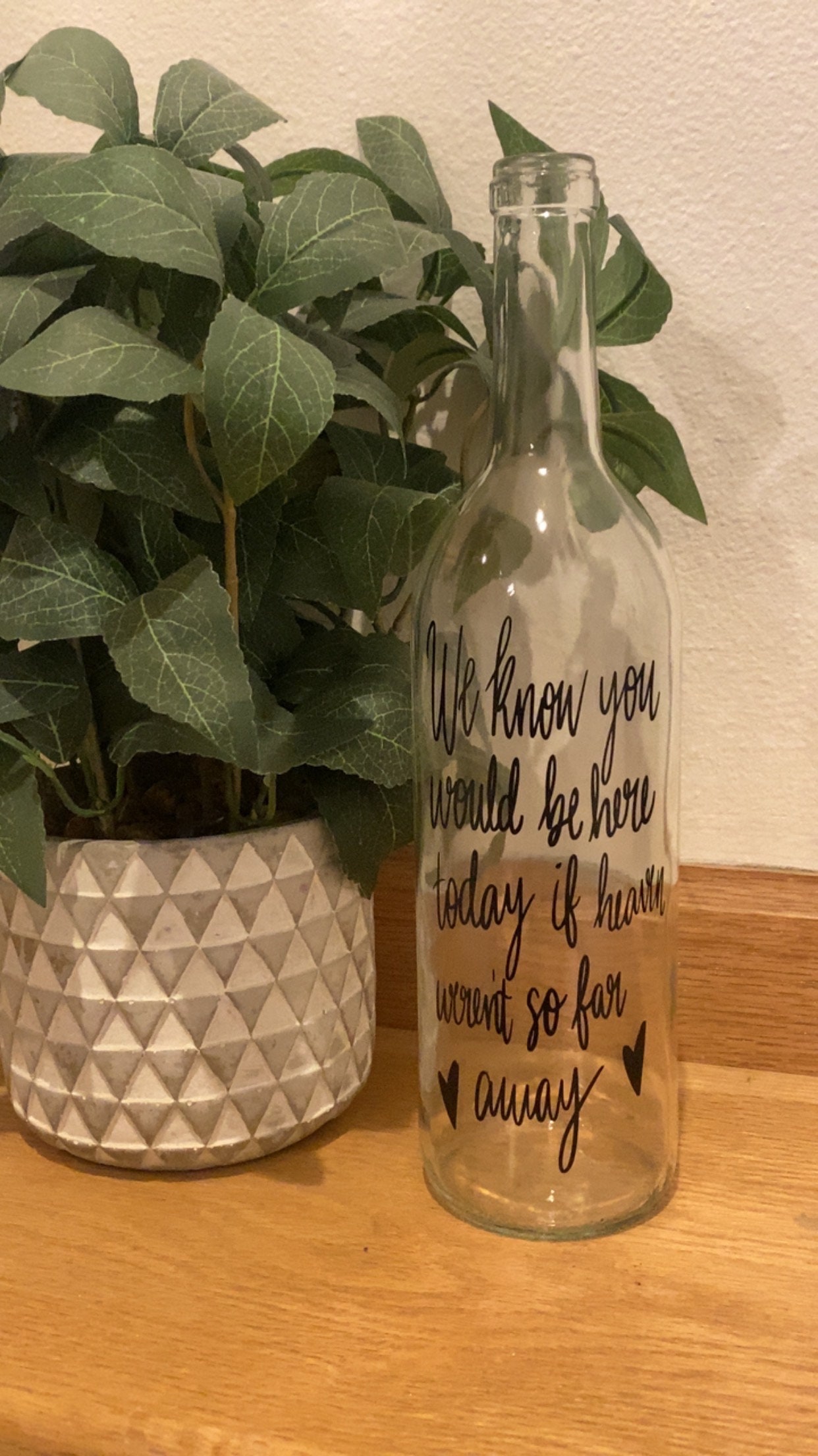 We know you would be here today, if heaven weren't so far away. Lighted wine bottle, wedding memorial, In memory of, wedding tribute