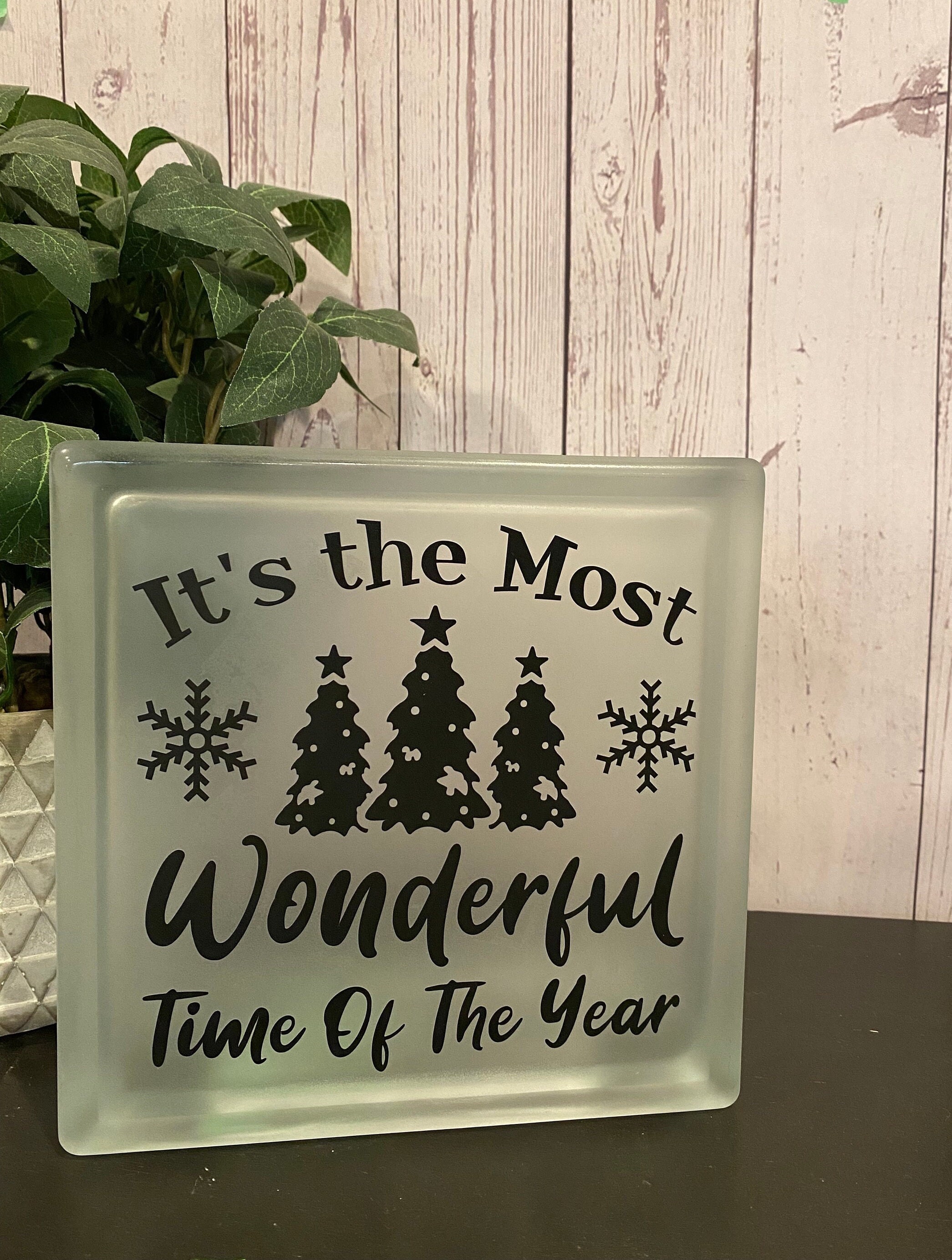 Its the most wonderful time of the year lighted frosted glass Block; Lighted glass block, Christmas gift, holiday decor, holiday gift - Thumbnail 2