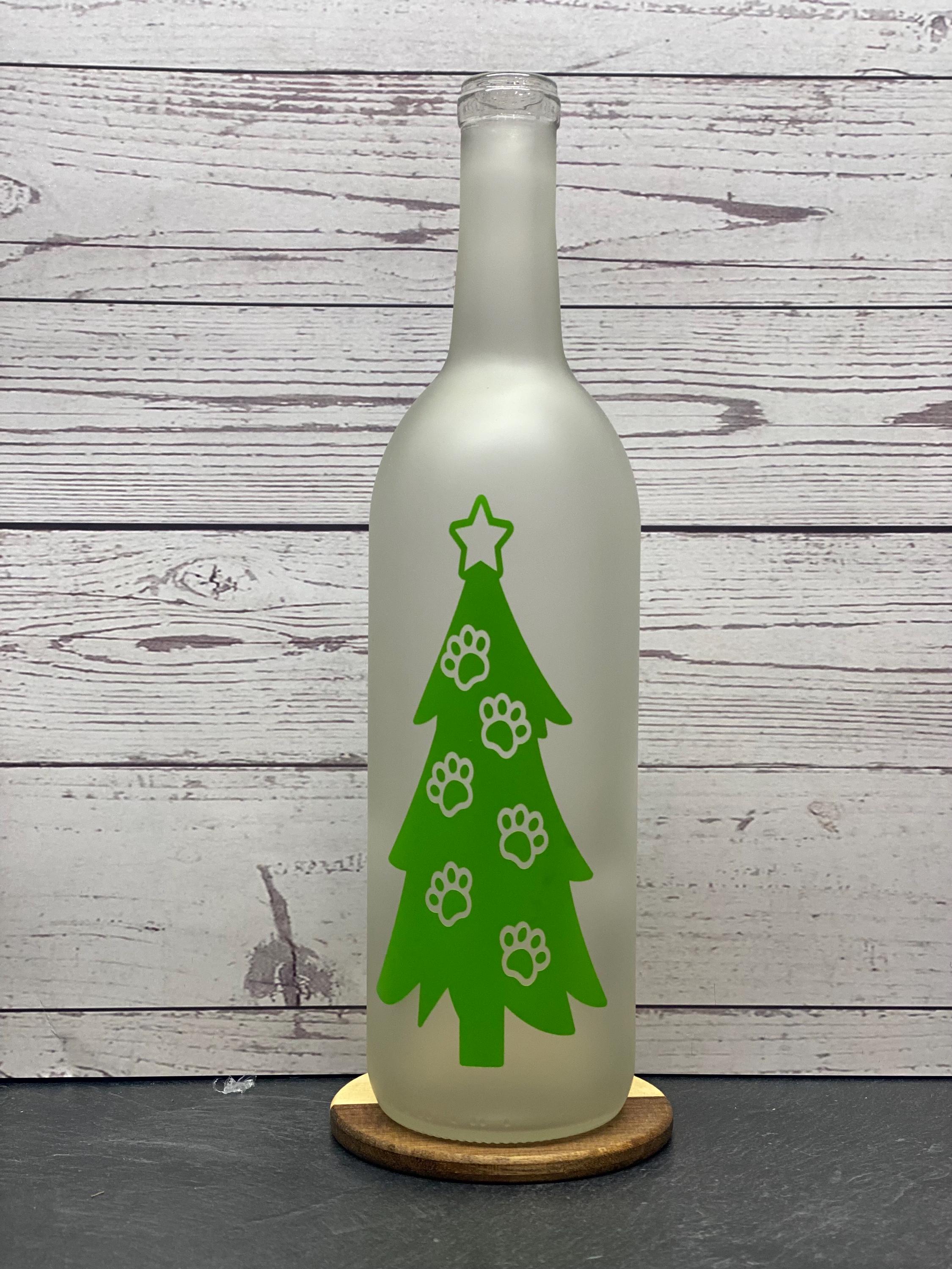 Paw print Christmas tree, Lighted wine bottle home decor, friend gift, teacher gift, animal lover gift ,christmas gift - Thumbnail 2