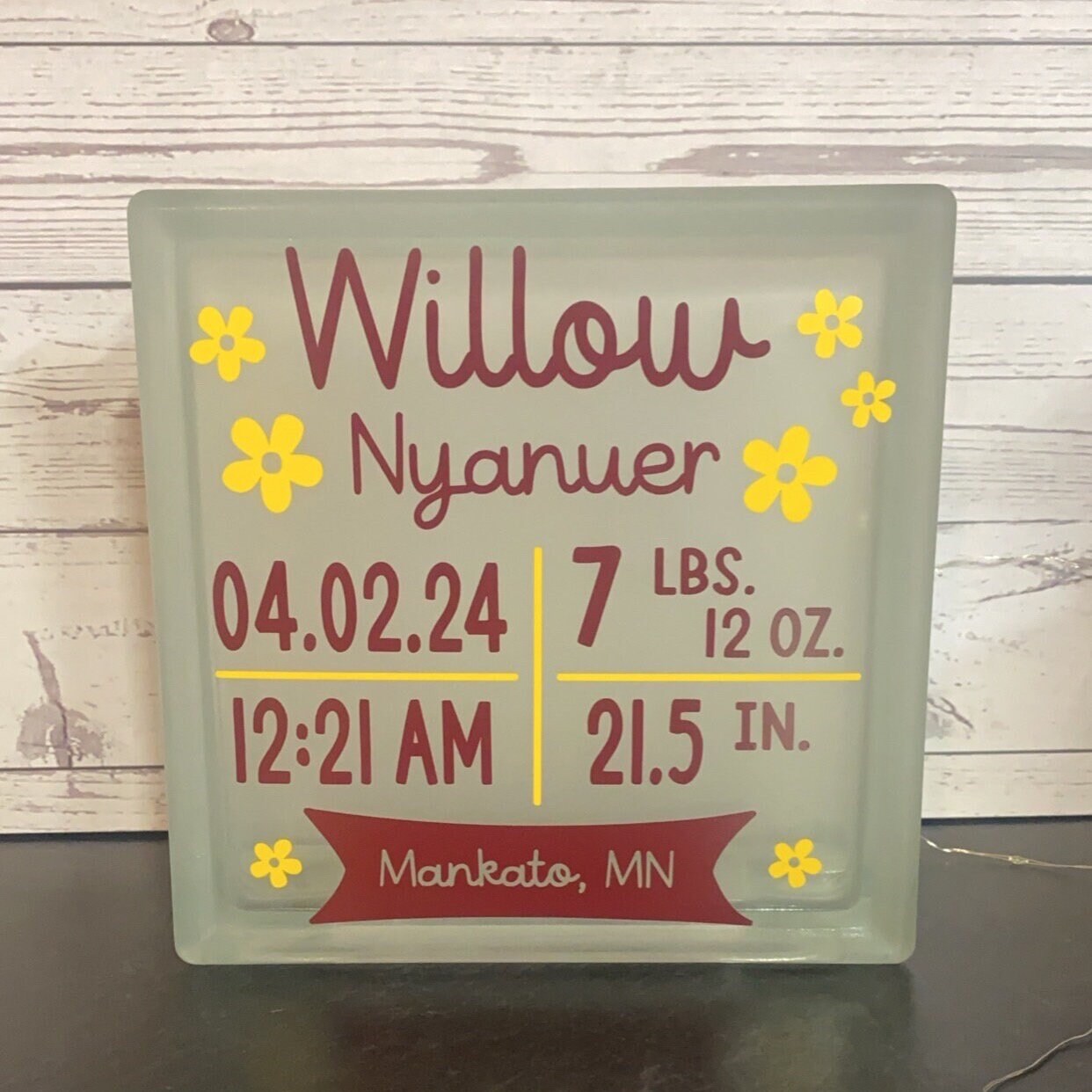 Lighted Newborn glass block Gift Personalized | Birth Announcement decor | Baby Birth Stats Sign | Heart Nursery Name | Newborn Stats