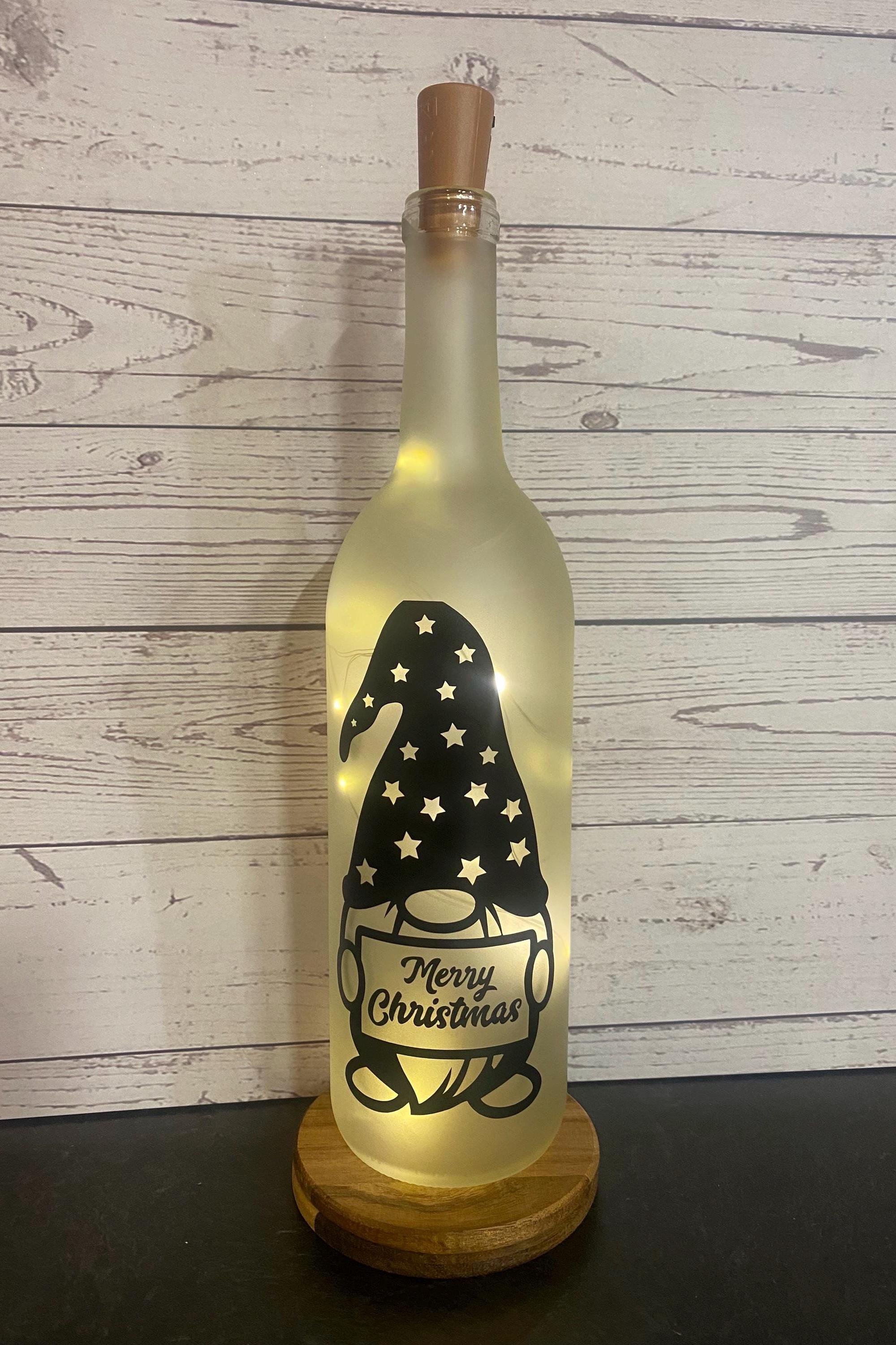 Merry Christmas gnome Lighted wine bottle, decorative wine bottle, teacher gift ,christmas gift, Christmas decor