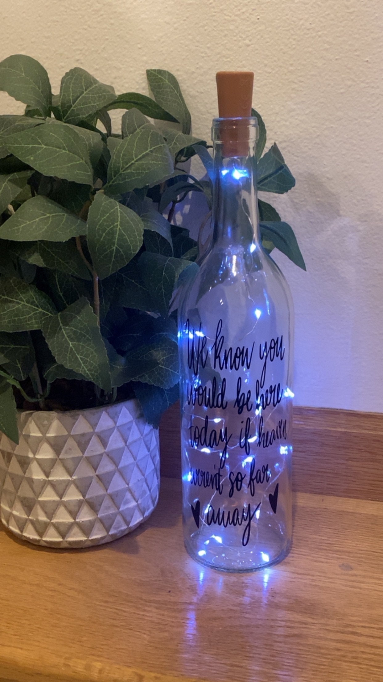 We know you would be here today, if heaven weren't so far away. Lighted wine bottle, wedding memorial, In memory of, wedding tribute - Thumbnail 2