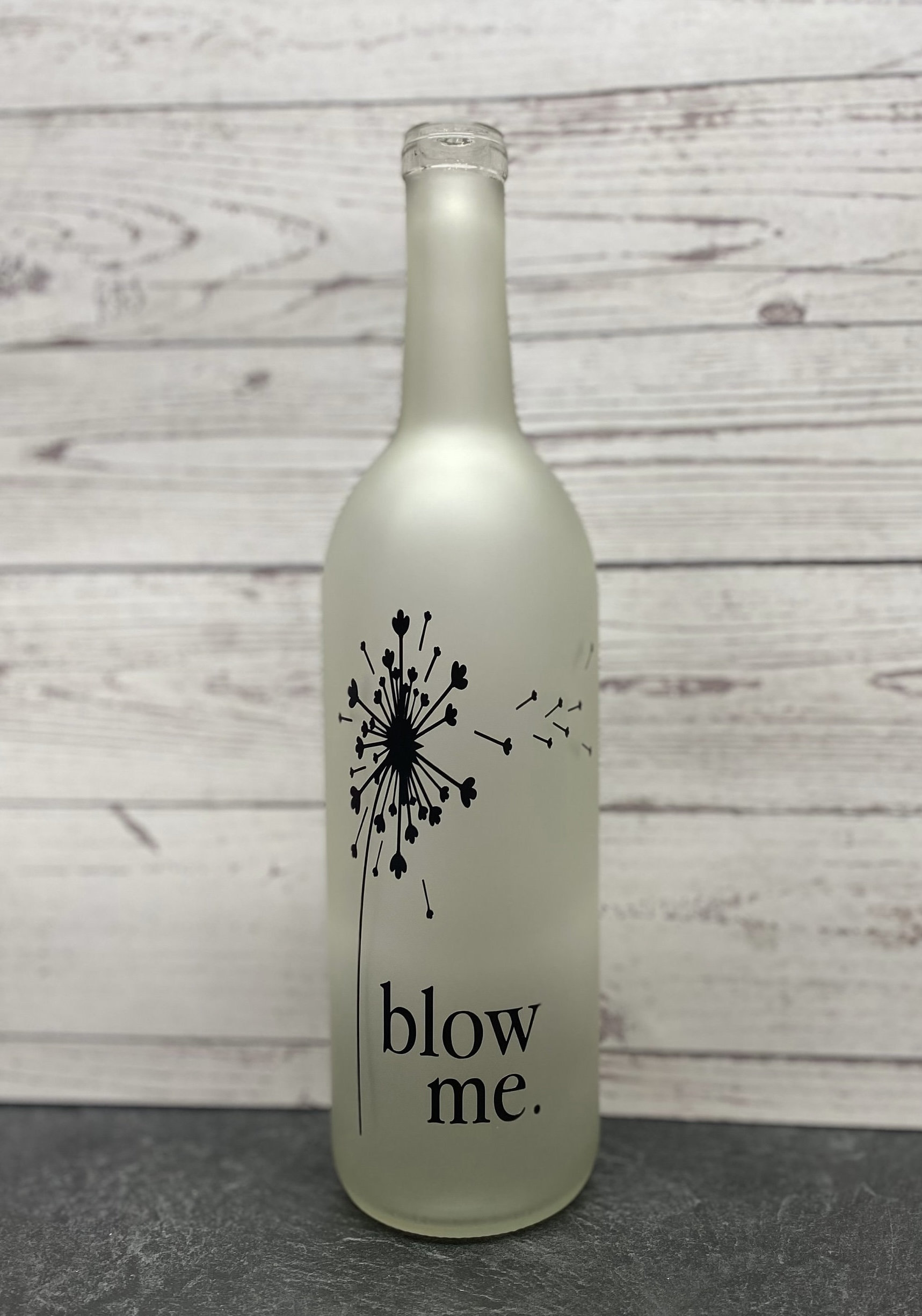 Blow me dandelion lighted wine bottle. Make a wish flower, dandelion bottle, birthday gift,Christmas gift, adult humor, light up wine bottle - Thumbnail 2