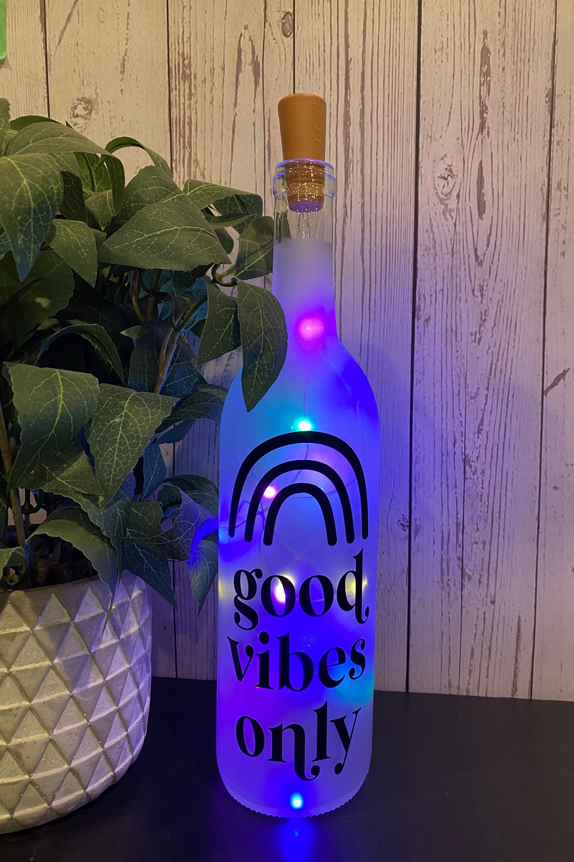 Good vibes only. Lighted wine bottle, sister gift, friend gift, teacher gift, best friend gift, boss gift, daughter gift, son gift - Thumbnail 3