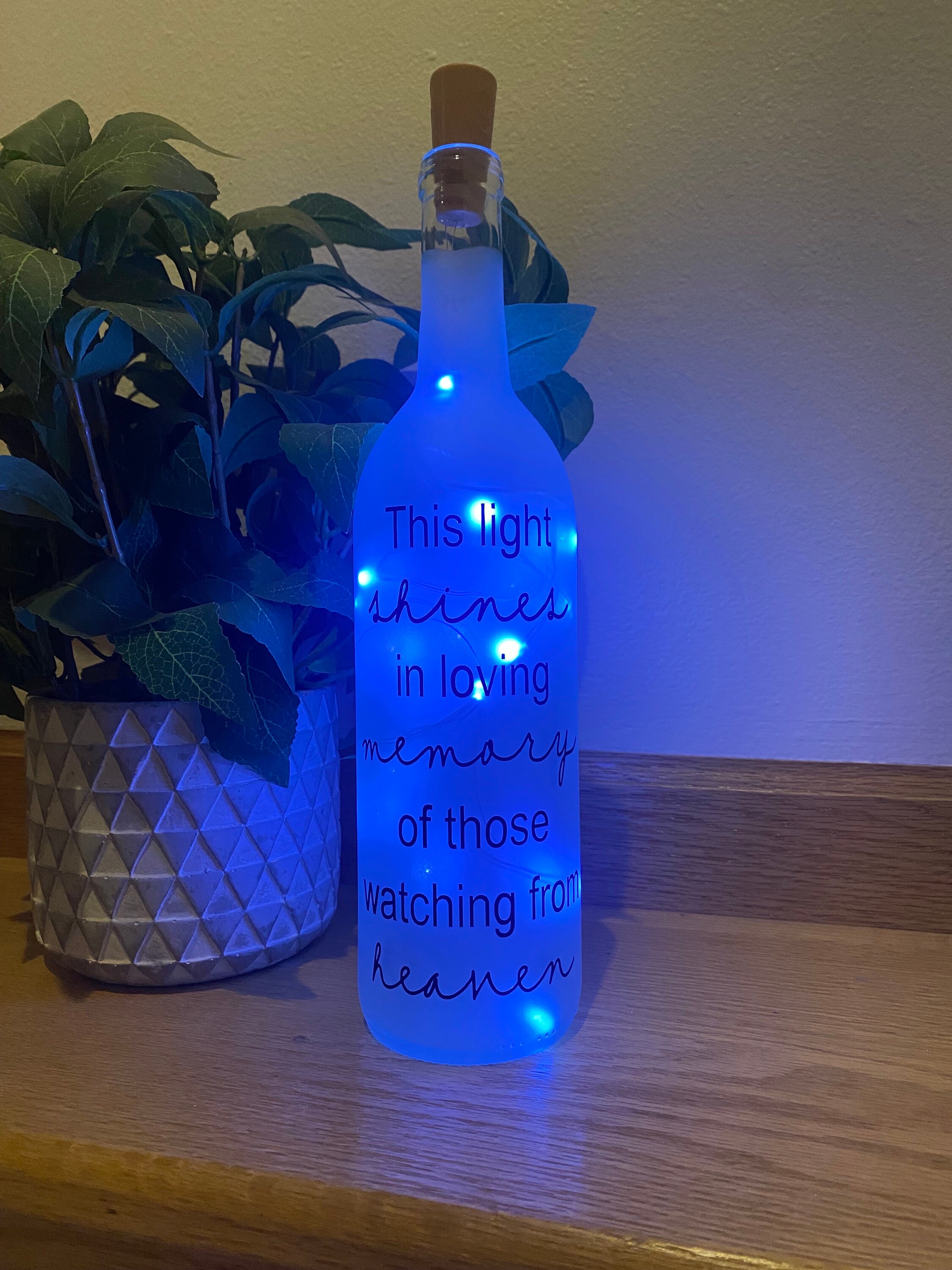 This light shines in loving memory of those watching from heaven. Lighted wine bottle, wedding memorial, In memory of, wedding tribute - Thumbnail 3