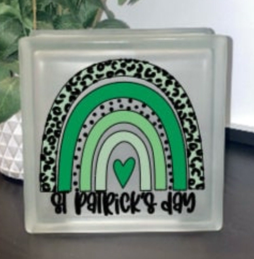 St Patrick's Day lighted block decor. St. Patrick's Day Lighted Glass Block, St. Patrick's Day Decoration - Thumbnail 5