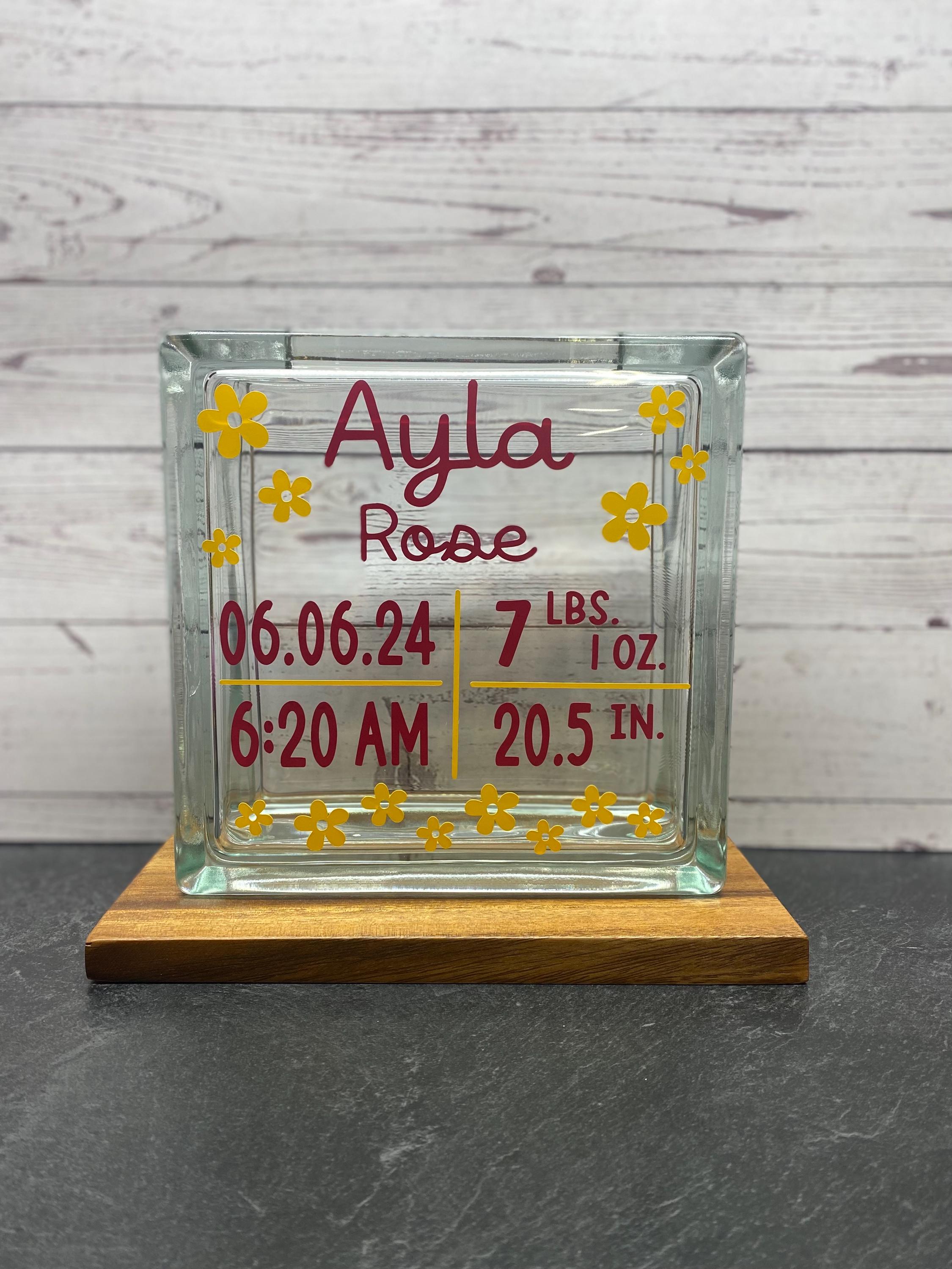 Newborn glass block Gift Personalized | Birth Announcement decor | Baby Birth Stats Sign | Memorial block | Baby Shadow box | Newborn Stats - Thumbnail 3