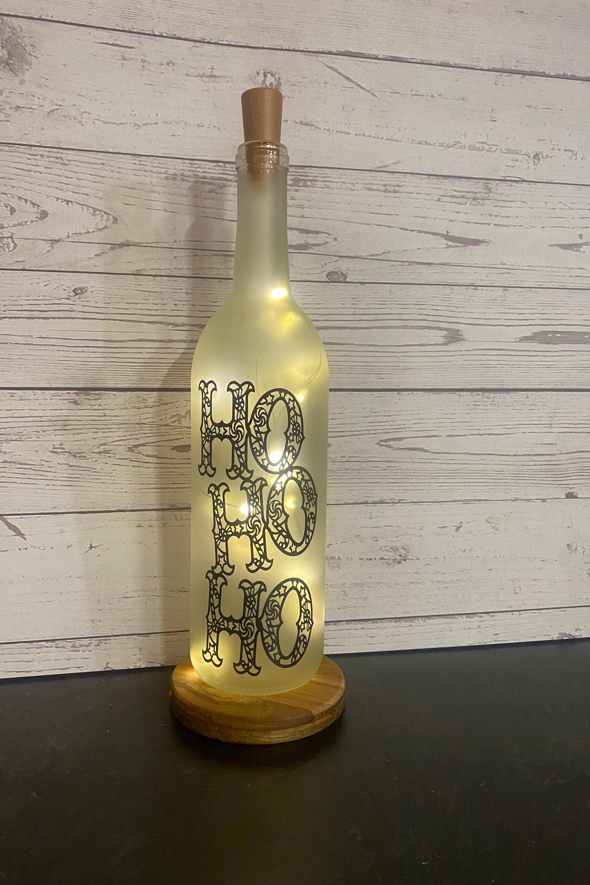 HO HO HO candy pattern Lighted wine bottle home decor, friend gift, teacher gift ,christmas gift, Christmas decor