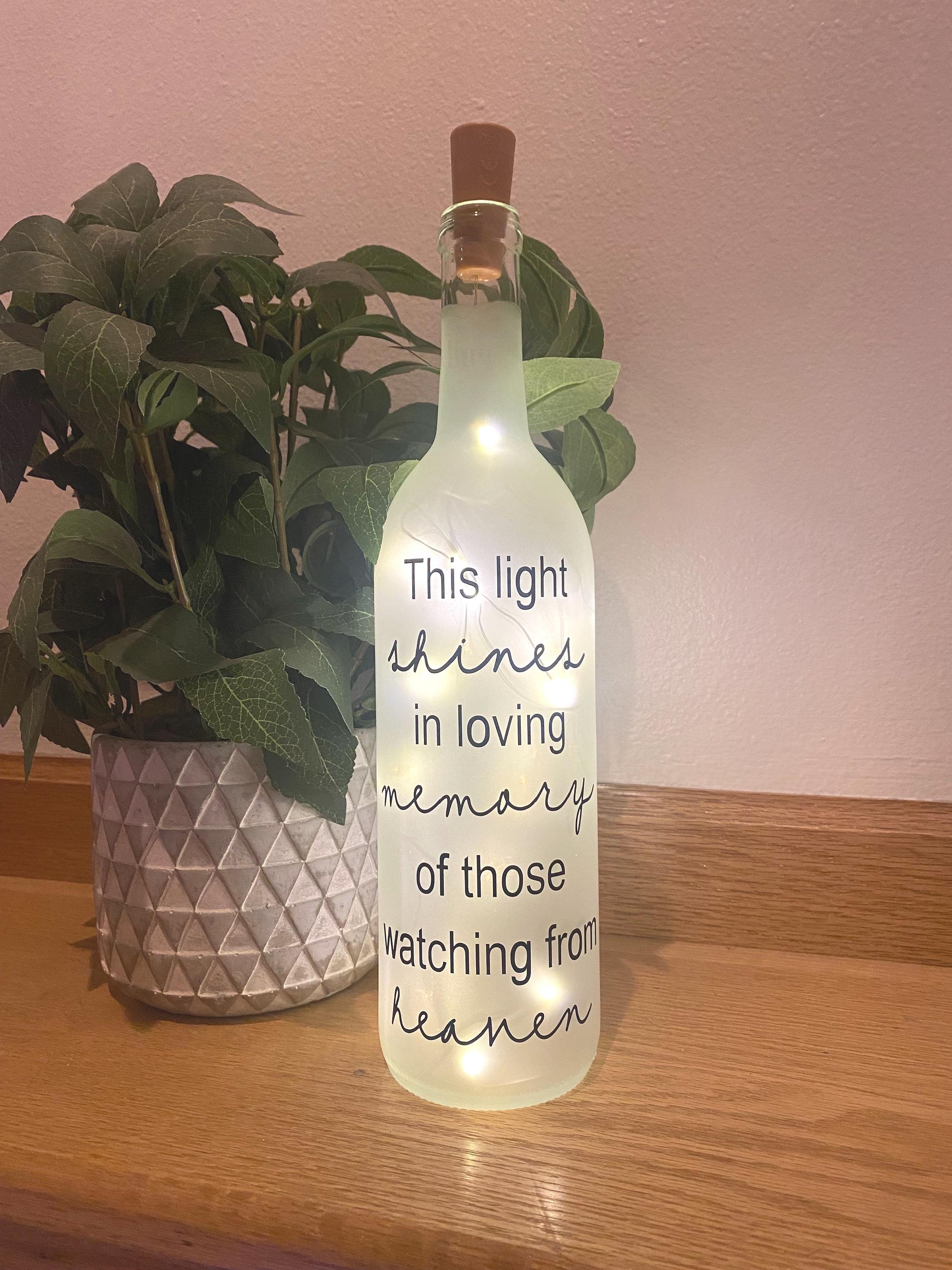 This light shines in loving memory of those watching from heaven. Lighted wine bottle, wedding memorial, In memory of, wedding tribute - Image 1