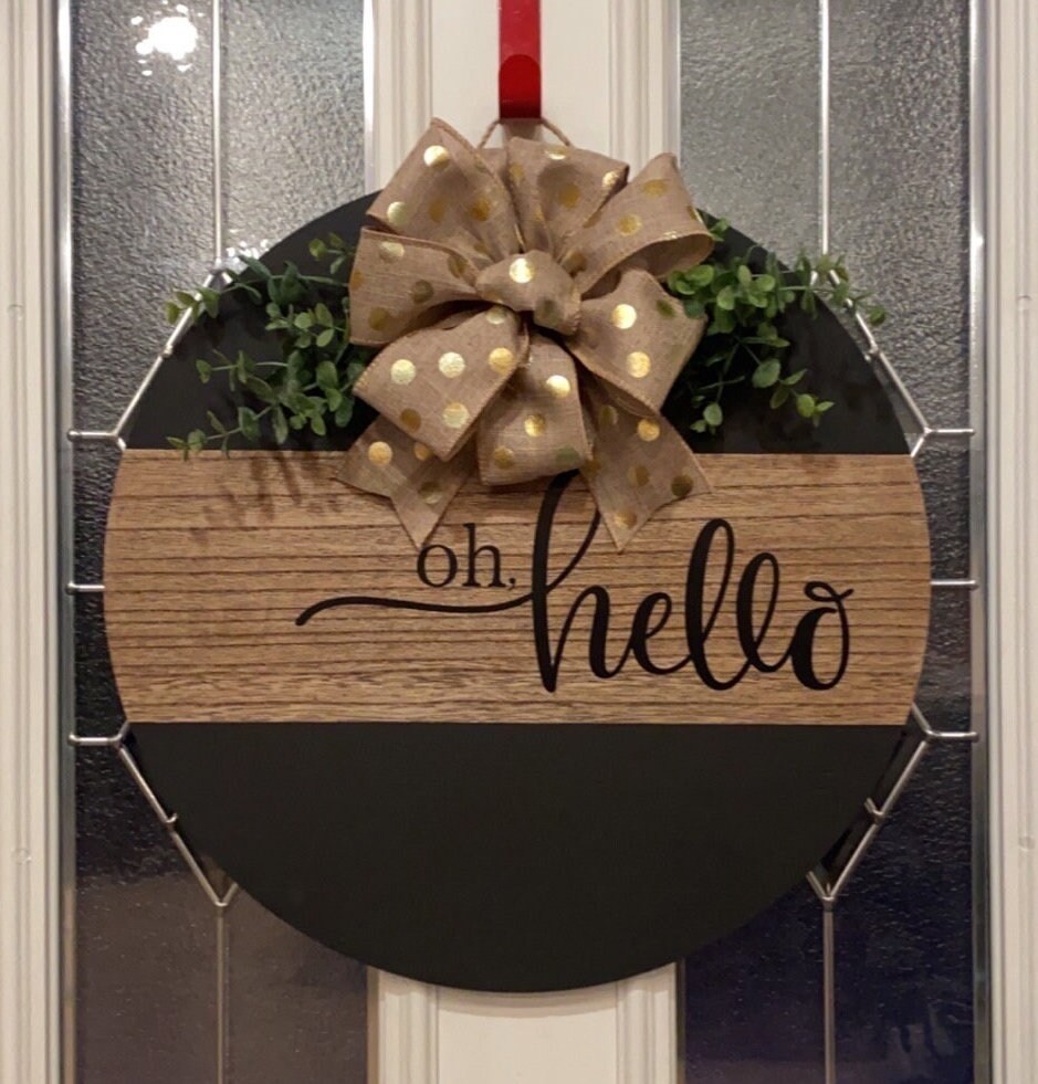 oh, hello Front Door Decor, oh hello, Door Hanger, hello Welcome Sign Decor, Front Door Sign, Round hello Sign, Welcome sign