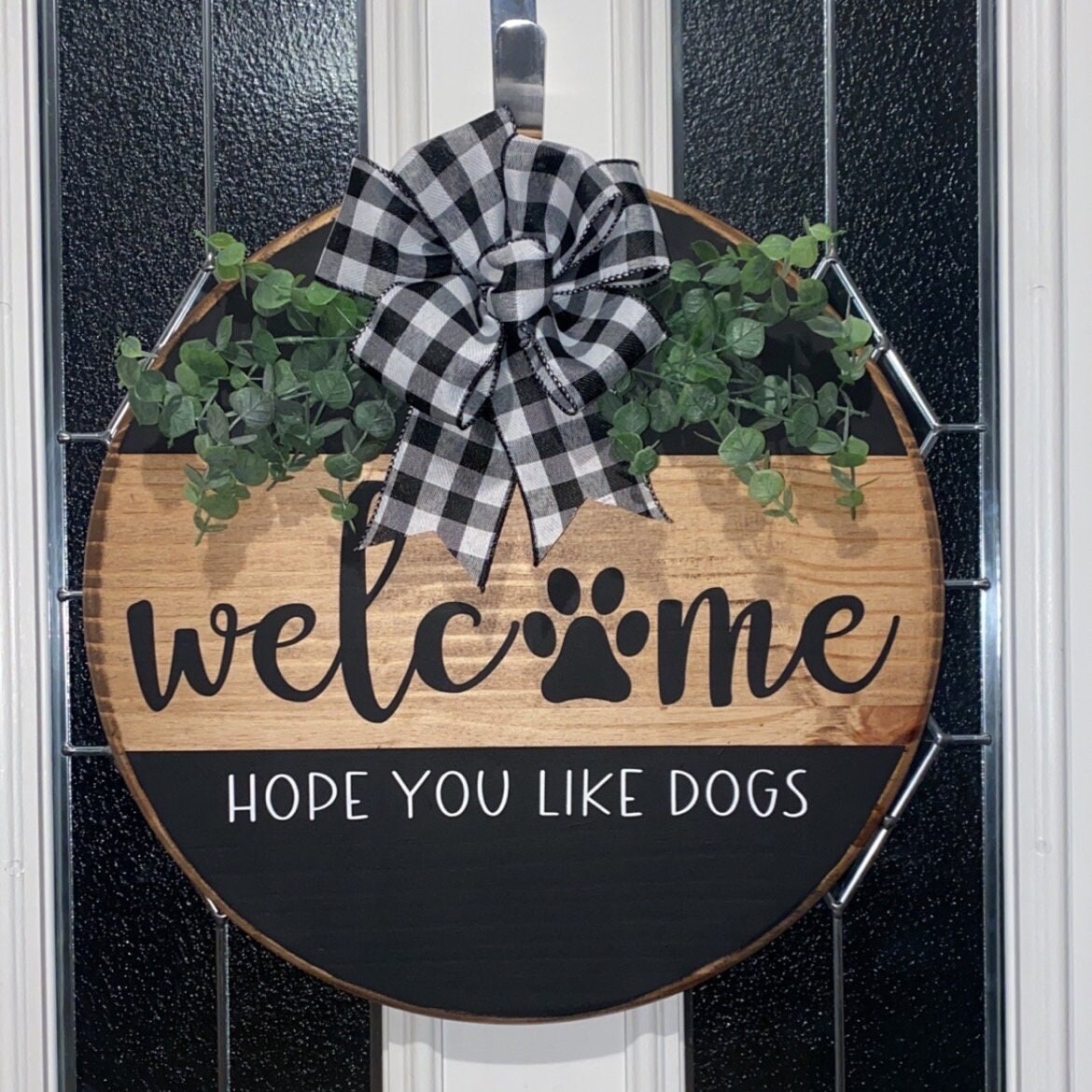 Dog welcome sign - dog door hanger - Hope you like dogs - Welcome paw print Front Door Decor - dog wreath - Welcome Dog sign - Thumbnail 4