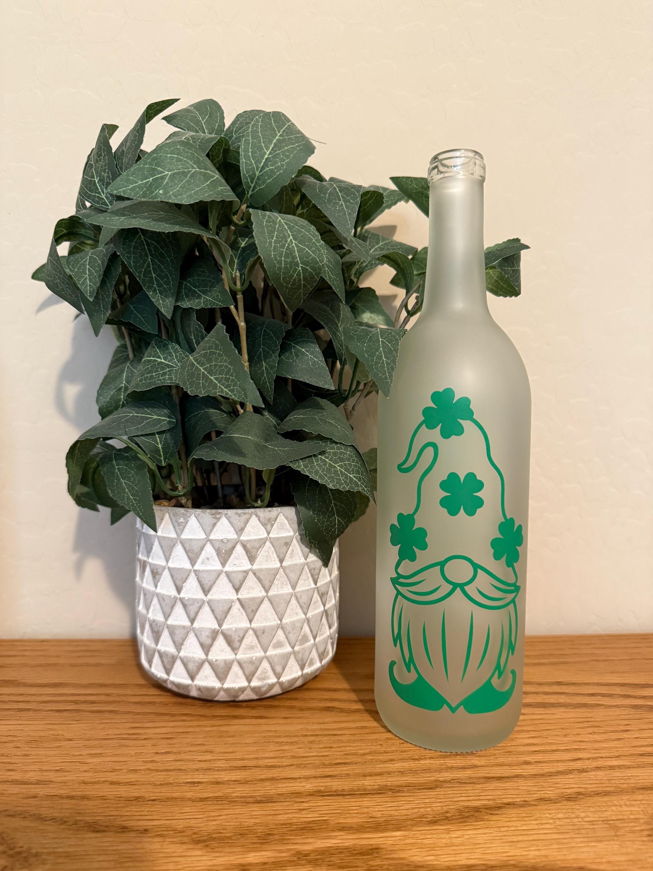 St Patrick’s Day Decor. St Patrick’s Day gnome decor. Wine Bottle Lights. Lighted St Patrick’s Day Wine Bottles. - Thumbnail 2