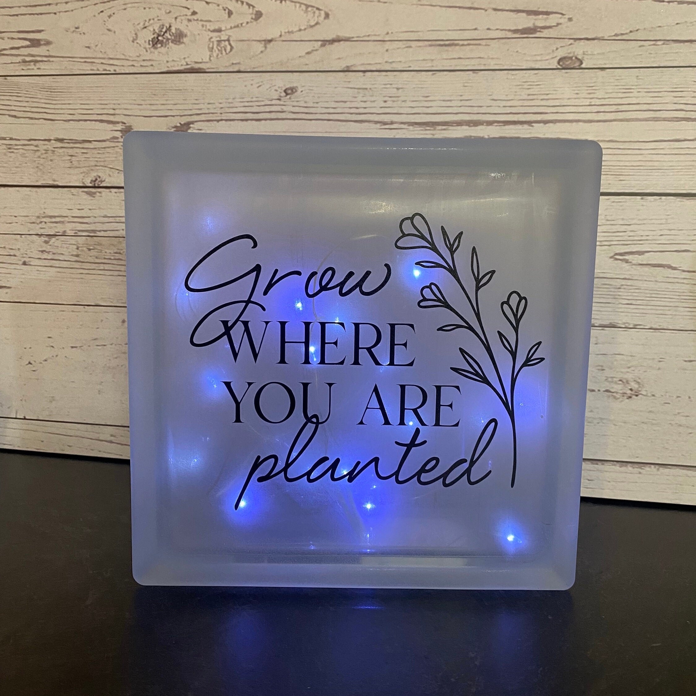 Grow where you are planted lighted block decor. Lighted Glass Block, friend gift, Christmas gift. - Thumbnail 2