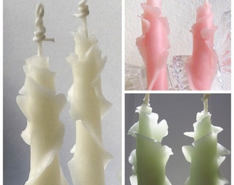 Set of 2 Beeswax Rose Tapers, 4 Sizes 10 Colors, Unique Taper Candles, Spiral Decorative Candle Art, Handsculpted, Pink, Green, White & More