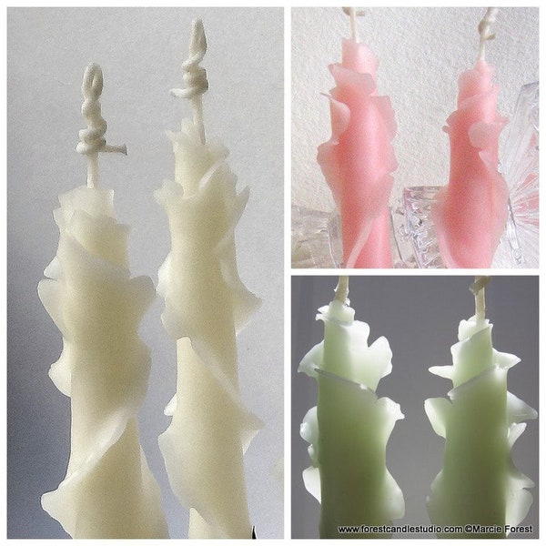 Set of 2 Beeswax Rose Tapers, 4 Sizes 10 Colors, Unique Taper Candles, Spiral Decorative Candle Art, Handsculpted, Pink, Green, White & More