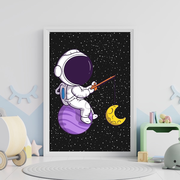 Astronaut Art Print, Cosmonaut Poster, Printable Nursery Space Themed Wall Boy's Room Decor, Modern Artwork For Kids, DIGITAL DOWNLOAD