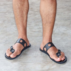メンズスライドレザーサンダル、メンズフラットサンダル、裸足ゲイサンダル - Galaxy M