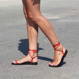 Sexiest barefoot leather sandals, lace up to ring handmade sandals, Greek Croatia leather sandals - Kiss W