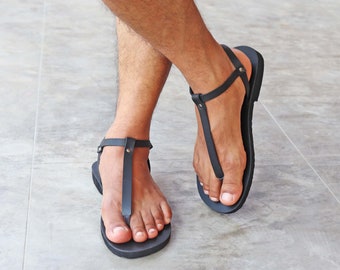 Men Thongs Leather Sandals, Sexy Gay Barefoot Sandals, Greek Man Fetish Sandals - Sensation M