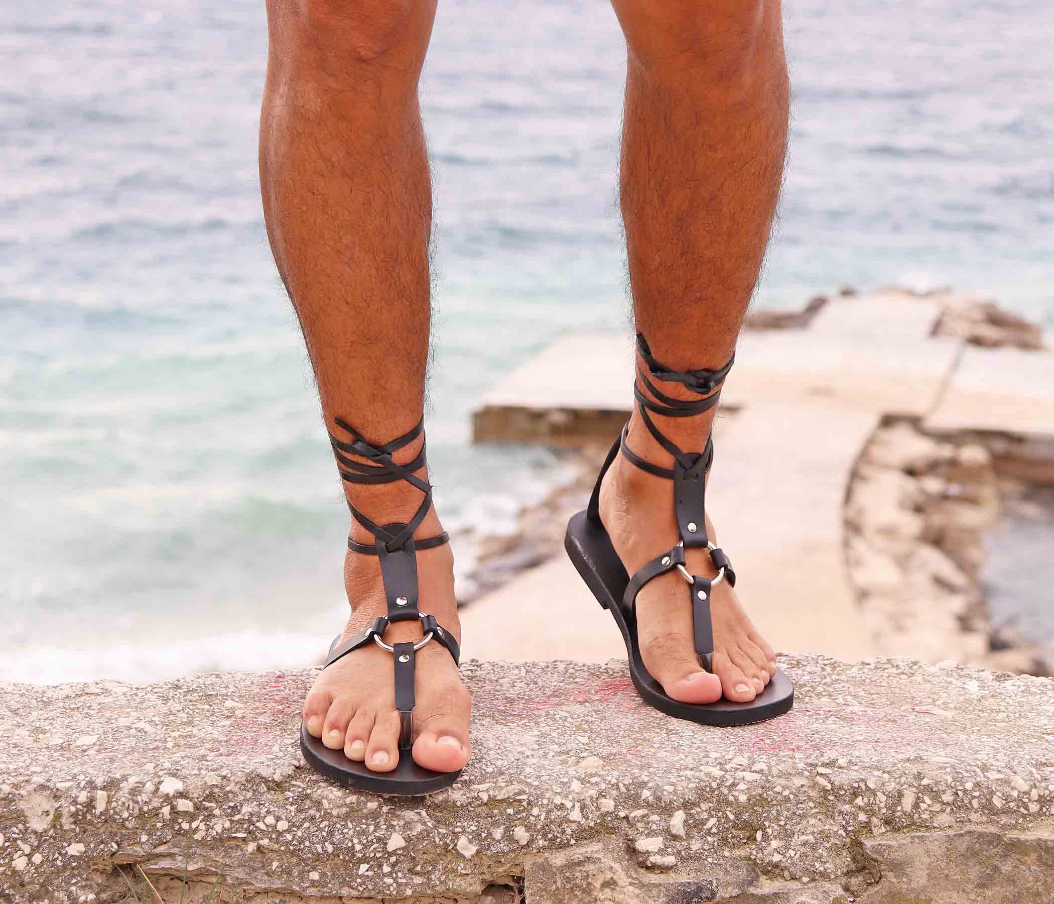 Minimalist Barefoot Men Sandals, Rivet Sandals With O Ring, Lace up Gay  Sandals Sapphire M - Etsy