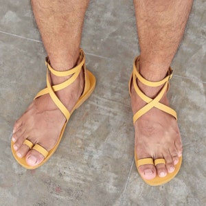 Gladiator men sandals, double toe ring leather sandals, handmade Greek men sandals - BLESS M