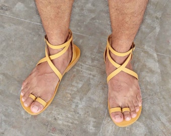 Gladiator men sandals, double toe ring leather sandals, handmade Greek men sandals - BLESS M