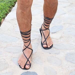 Lace up men sandals toe ring Greek sandals barefoot strappy sandals for men - Aquiles