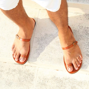 Sexy men leather slide sandals, Greek men sandals, gay minimalist handmade sandals with buckle - Aura M