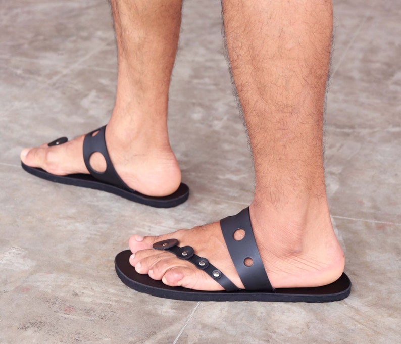 Men Slides Leather Sandals Flat Sandals for Men Barefoot Gay - Etsy