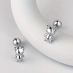 14K Gold plated baby earrings, Baby girl first earrings, Real gold and silver, Silver Earrings, gold and silver studs Bear - white gold
