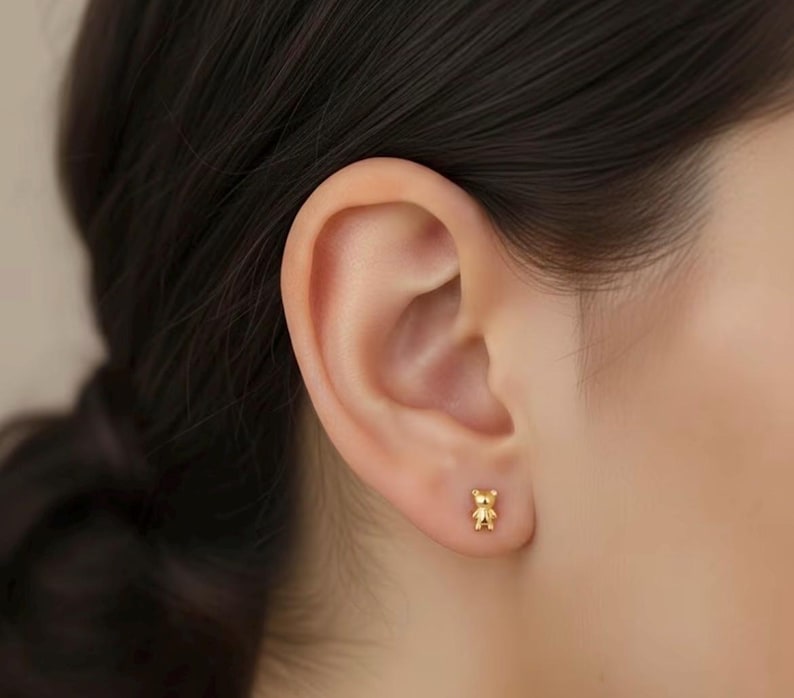 14K Gold plated baby earrings, Baby girl first earrings, Real gold and silver, Silver Earrings, gold and silver studs image 7