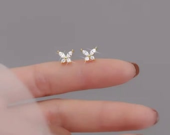 14K Gold plated baby earrings, Baby girl first earrings, Real gold and silver, Silver Earrings, gold and silver studs