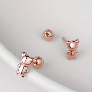 14K Gold plated baby earrings, Baby girl first earrings, Real gold and silver, Silver Earrings, gold and silver studs Bear - rose gold