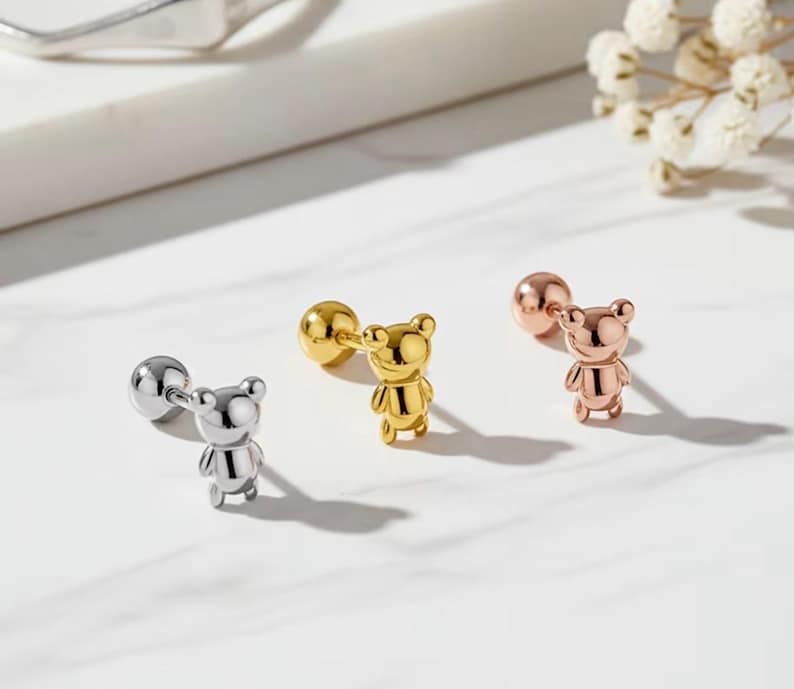 14K Gold plated baby earrings, Baby girl first earrings, Real gold and silver, Silver Earrings, gold and silver studs image 3