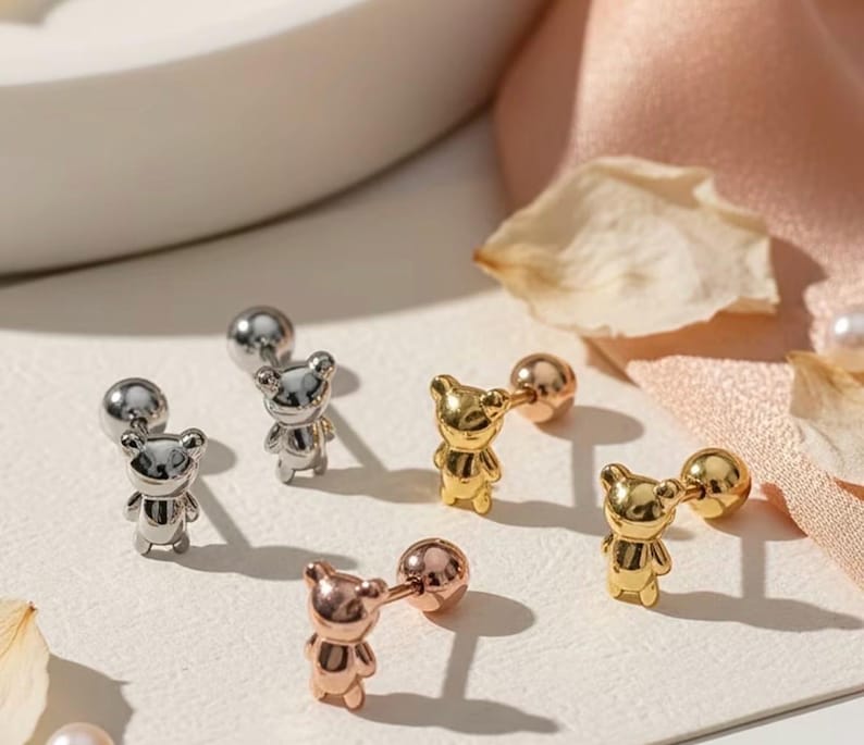 14K Gold plated baby earrings, Baby girl first earrings, Real gold and silver, Silver Earrings, gold and silver studs image 6