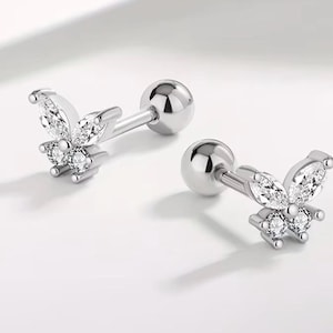14K Gold plated baby earrings, Baby girl first earrings, Real gold and silver, Silver Earrings, gold and silver studs Butterfly white gold