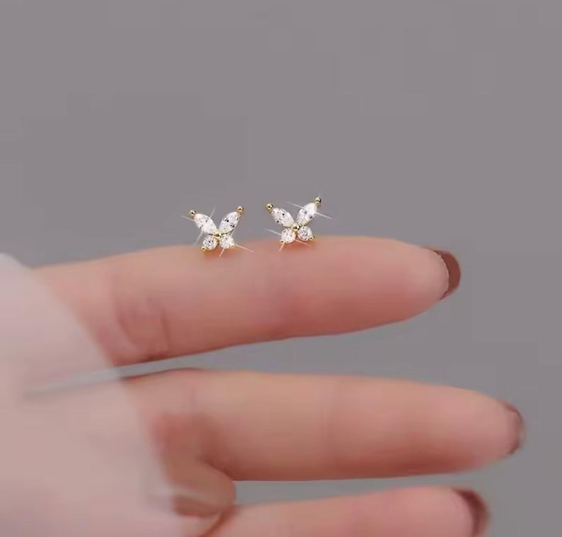 14K Gold plated baby earrings, Baby girl first earrings, Real gold and silver, Silver Earrings, gold and silver studs image 1