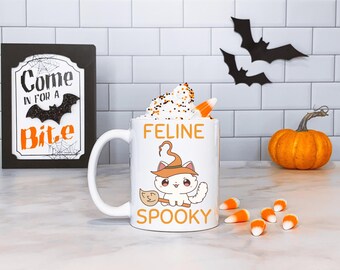 Halloween Cat Mug, Spooky Cute Feline Gift