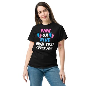 Chemise unisexe rose ou bleue personnalisée. T-shirt révélateur de genre