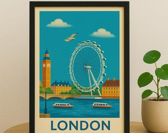 London Eye print-London travel poster/London wall art print /London home decor/Travel wall art poster/ Unique city print.London PNG download