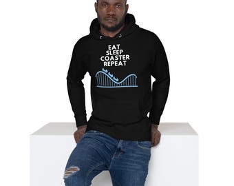 Comer, dormir, montaña rusa, repetir, sudadera con capucha para entusiastas de las montañas rusas, merchandising de parques temáticos, sudadera con capucha de montaña rusa para ella, merchandising de montaña rusa para ella