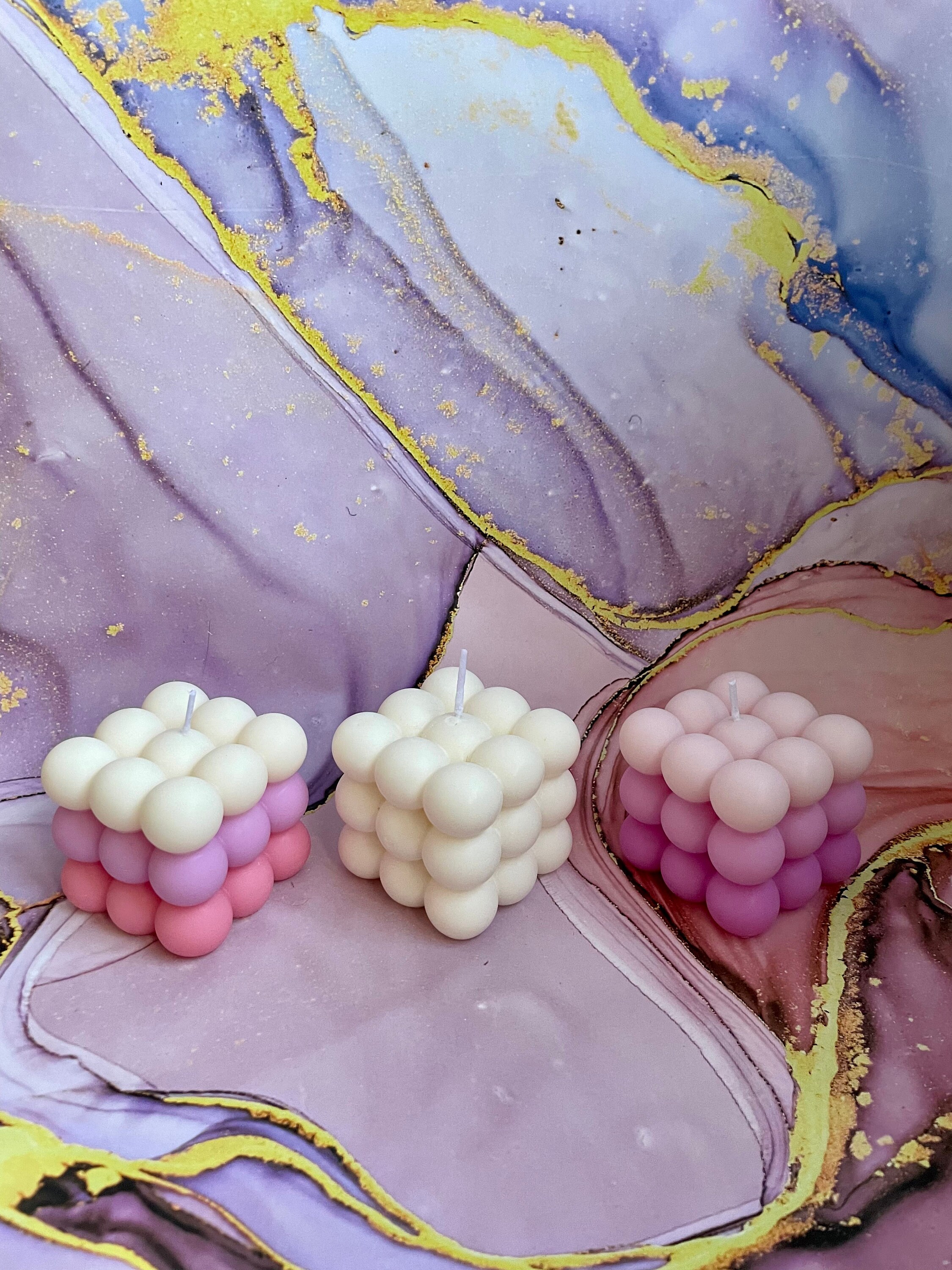 Bougie Artisanale Cube Bubble Multicolore