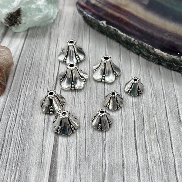 TierraCast Antique Silver flower shape bead caps, Flower bead caps, Bell shape bead caps, TierraCast bead caps, three sizes available.
