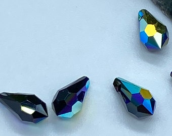 Genuine Swarovski 6000 Jet Black AB X2 Teardrop crystals, 10mm x 5mm Jet Black AB X2 Teardrop Crystals, Teardrop crystals, limited quantity