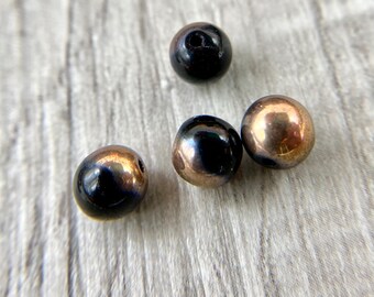 Czech Glass Black Gold Druk Beads, 6mm Czech Glass Black, gold, Druk beads, Jet black beads, black and gold, only one pack left.